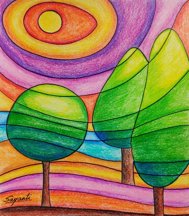 Easy Landscape idea in colour pencil for kids Pencil Colours Art Drawings, Pencil For Kids, Landscape Drawing Ideas, Easy Landscape, Color Pencil Sketch, Pencil Drawings For Beginners, Colour Pencil, Oil Pastel Drawings, Landscape Drawings