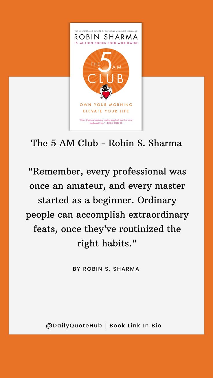 the 5 am club - robin shama quote on an orange background with white text