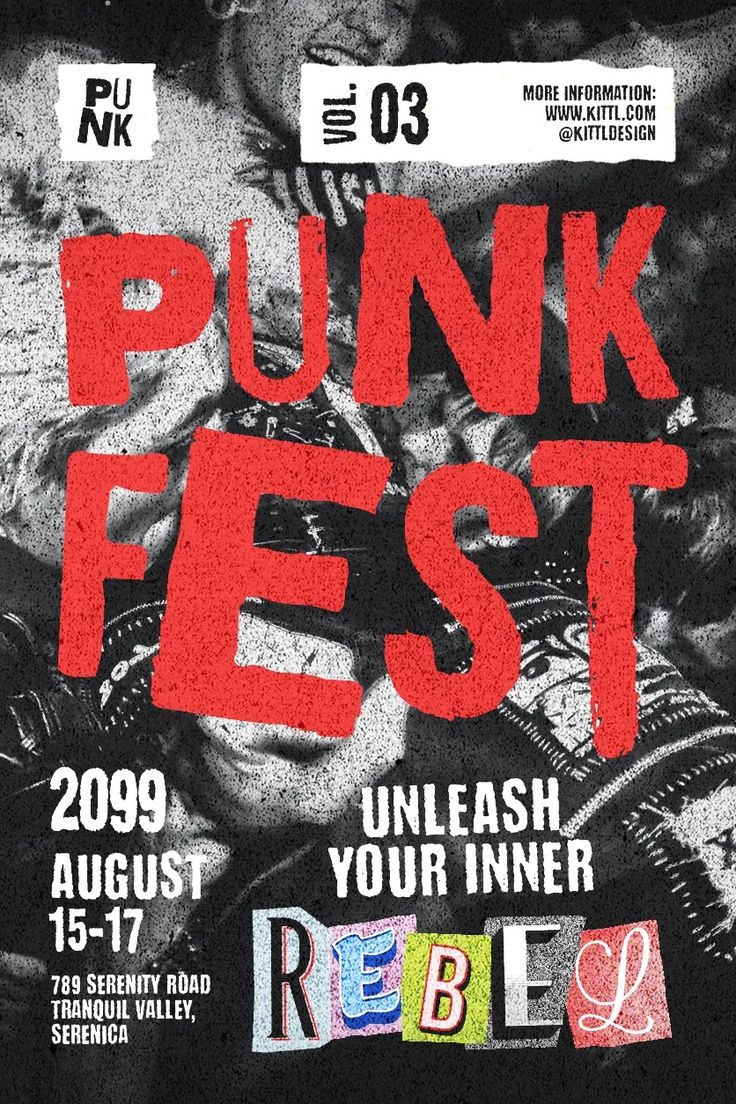 the punk fest poster is displayed on a black background