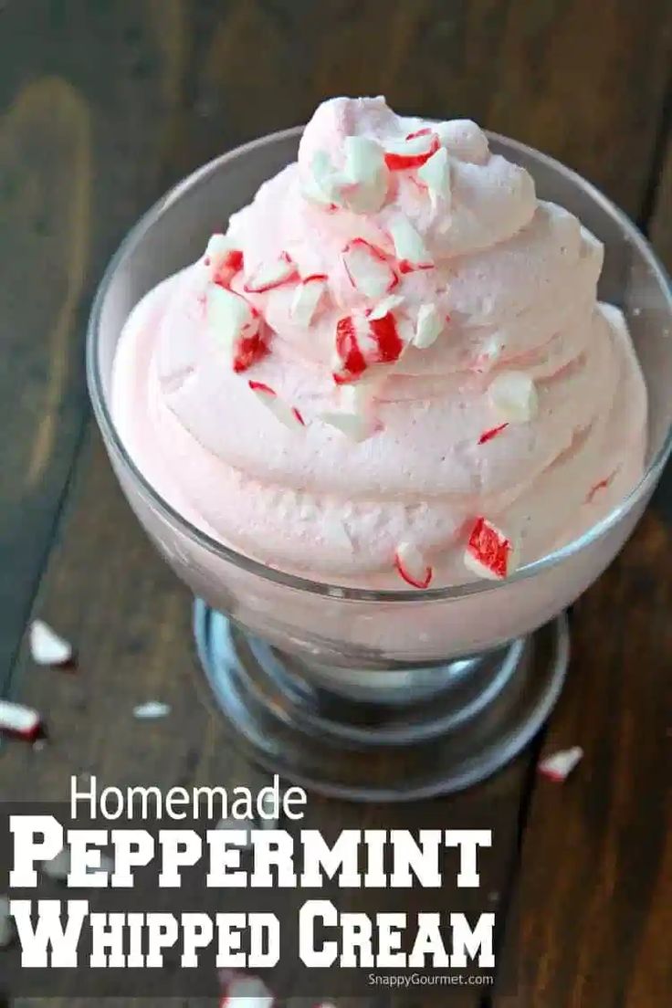 homemade peppermint whipped cream in a glass bowl