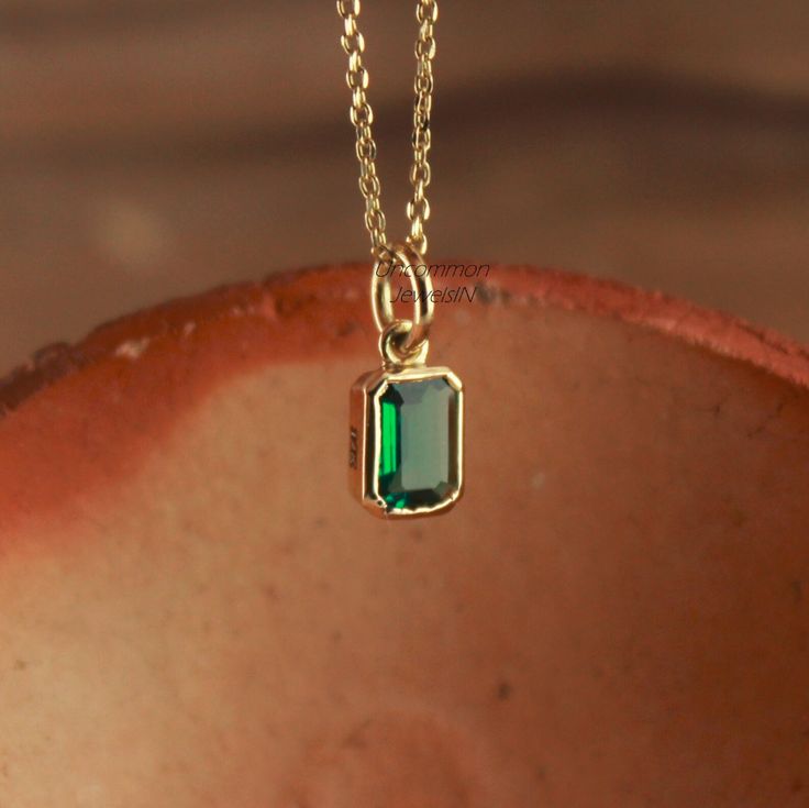 Baguette Emerald Charm Necklace Emerald Pendant Necklace, Emerald Necklace Pendant, Baguette Necklace, Minimalist Jewellery, Unique Pendant Necklace, May Birthday, Rings Rings, Emerald Pendant, Jewellery Ideas