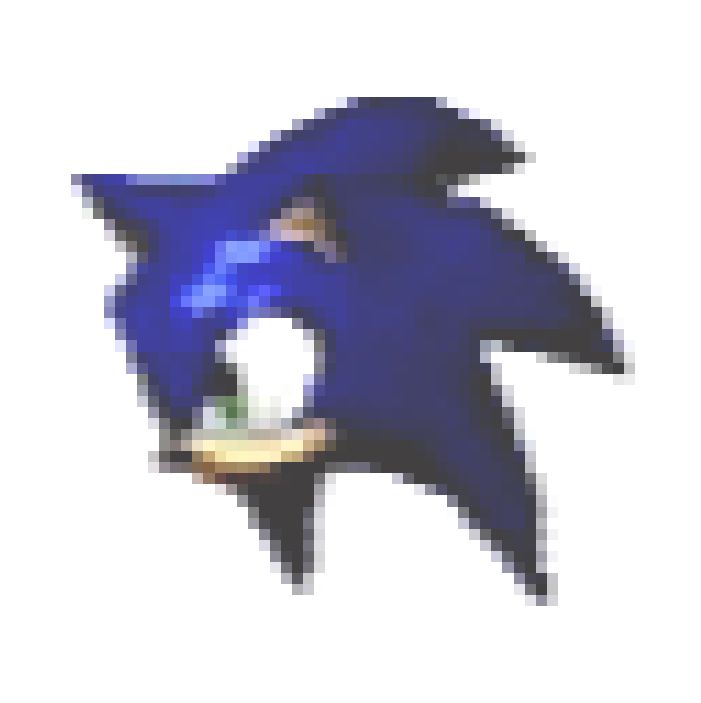 an image of a blue sonic the hedgehog mask that is pixeled in to look like it's smiling