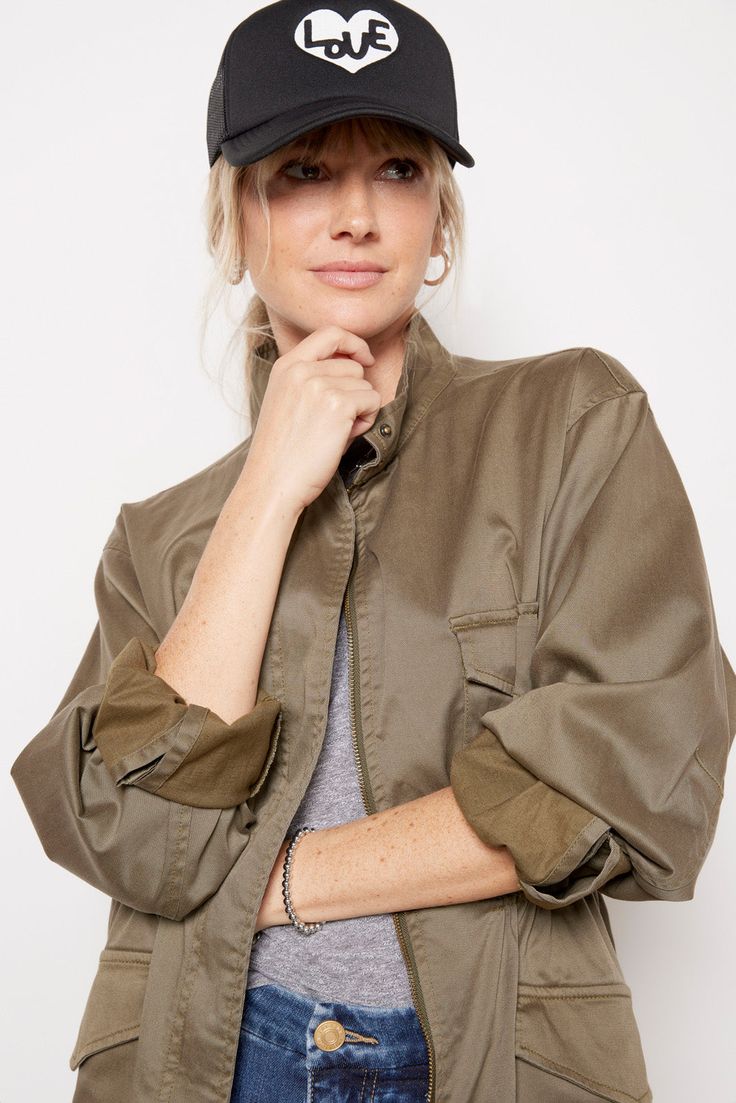 The Otis jacket by Sanctuary will add the perfect utility-inspired flair to any look. Finished in peached twill fabric, this relaxed zip-up silhouette features a longer length, adjustable waist, and flap pockets at the chest and sides. Layer with your favorite jeans or joggers. | SANCTUARY Women's Otis Utility Jacket, Size Medium, Green Fall Closet, Brand Style Guide, Fashion 101, Shoe Size Conversion, Fall Shopping, Twill Fabric, Tee Dress, Utility Jacket, Work Fashion