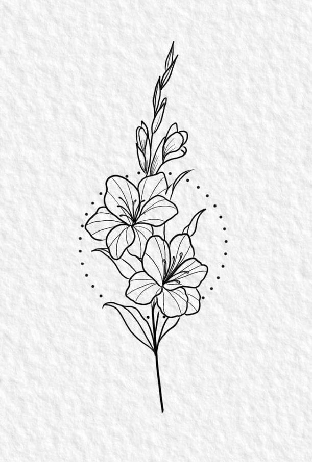 a line drawing of flowers on white paper