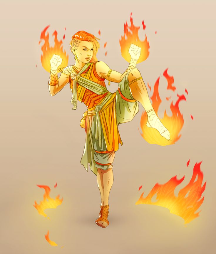 a drawing of a woman holding two torches in her right hand while standing on fire