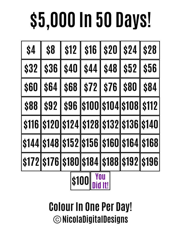 the $ 5, 000 in 50 days game is shown on a white background with black and