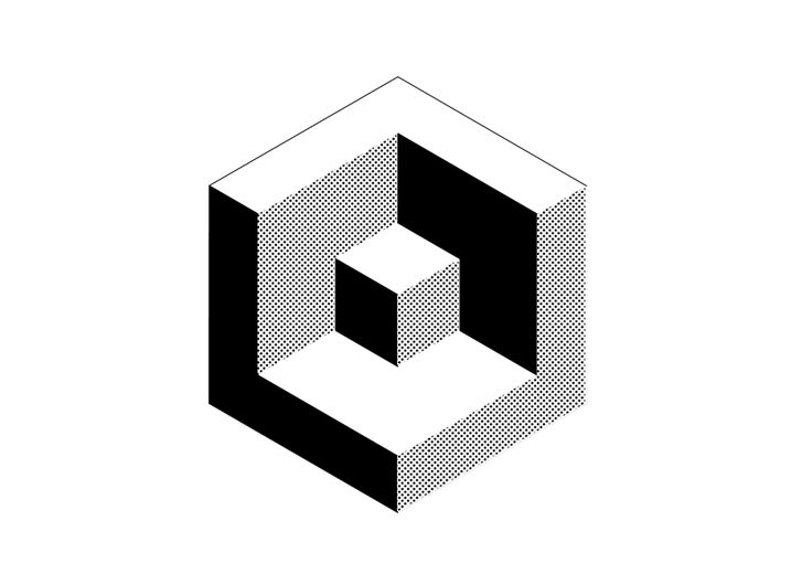 the letter c is made up of black and white squares, with dots in it