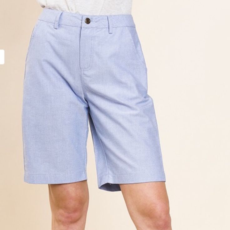 Comfortable Bermuda Shorts With 2 Front Pockets, Button Waist With Zipper Closure, Belt Loops Complete Cotton Blend Machine Wash Imported Shorts With Pockets, Bermuda Shorts, Cotton Blend, Color Blue, Womens Shorts, Boutique, Zipper, Fast Delivery, Customer Support