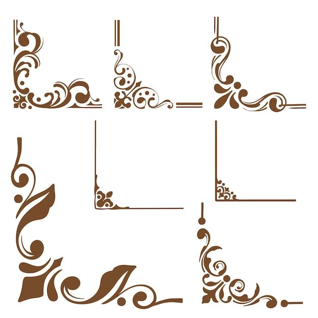 an ornate set of frames with swirls and scrolls in brown on a white background