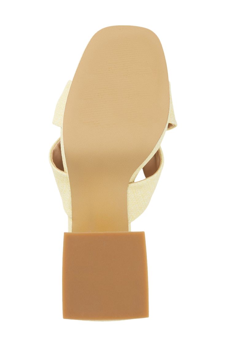 A knotted vamp creates a gathered effect for dimensional intrigue on a slide sandal lofted by a block heel and platform for trend-right appeal. 3 1/2" heel; 1" platform Synthetic upper, lining and sole Imported Block Heel Wedge Sandals With Wrapped Heel, Synthetic Block Heel Mules With Heel Loop, Beige Mules With Wrapped Block Heel, Summer Slide Heels With Stacked Heel, Beach Mules With Padded Block Heel, Beach Wedge Sandals With Sculpted Heel, Beach Sandals With Sculpted Wedge Heel, Beach Mules With Medium Width And Block Heel, Sculpted Wedge Heel Sandals