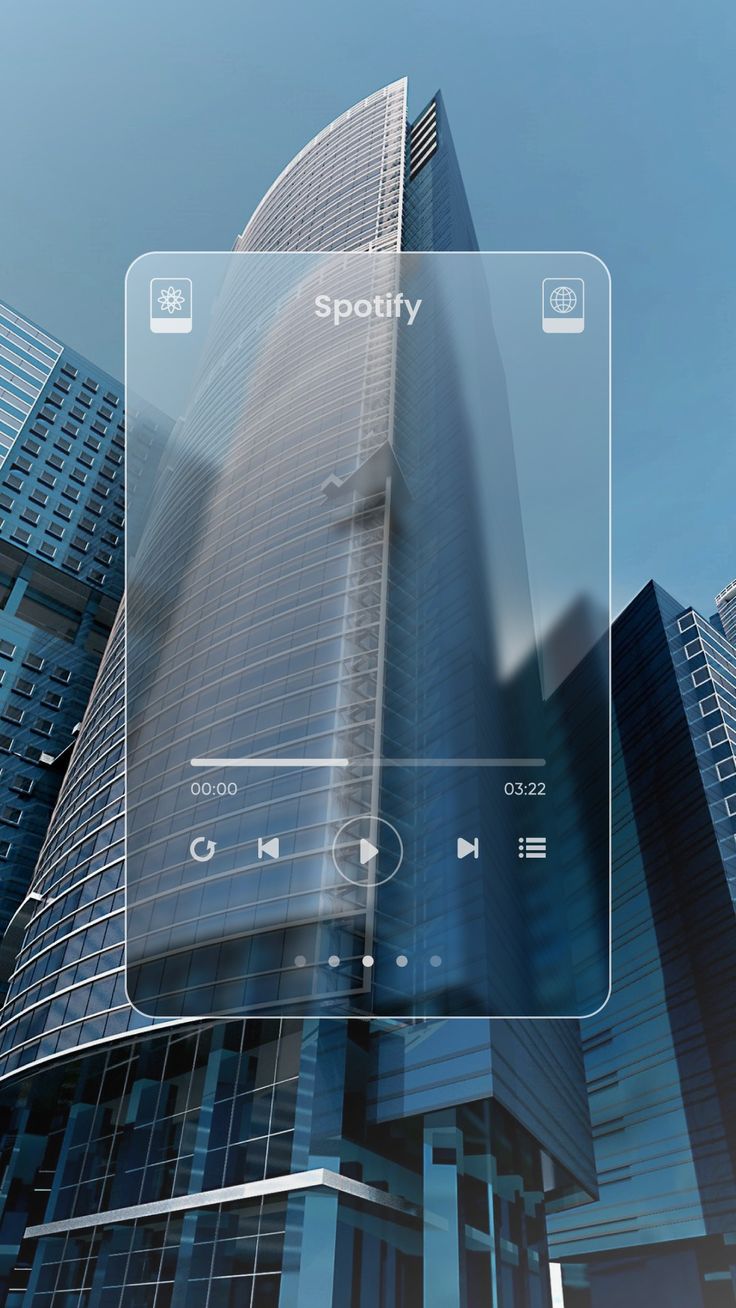 an image of a city with skyscrapers in the foreground and text that reads spotify