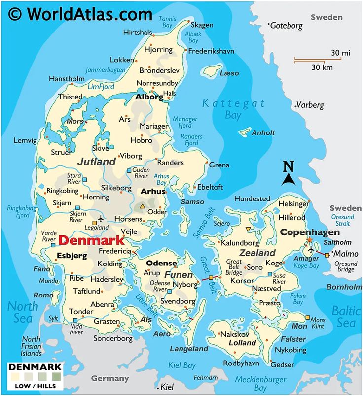 a map of denmark with the capital and major cities