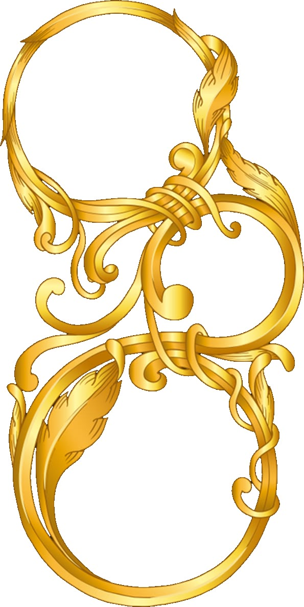 an ornate gold letter with swirls and leaves