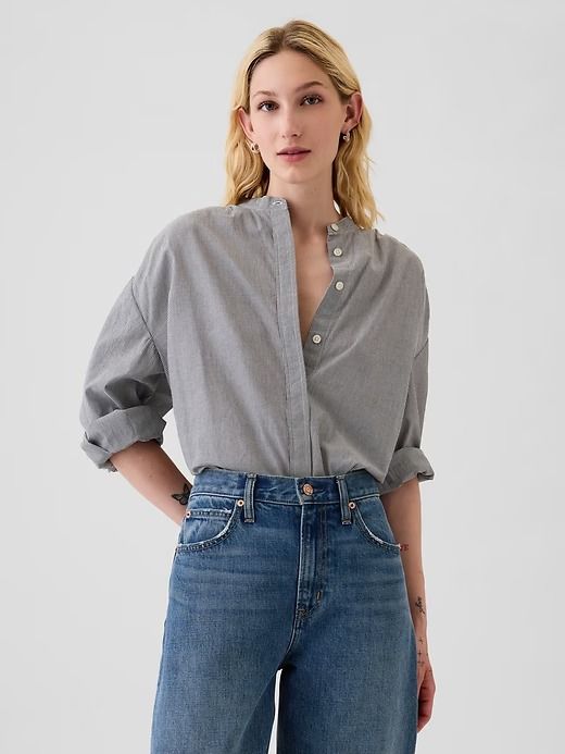 Relaxed Shirt | Gap Charvet Shirt, Relaxed Dress, Shirt Dress Outfit, Shirt Outfits, Take Me Out, Band Collar, Fall Shopping, Dress Shirts, All About Fashion