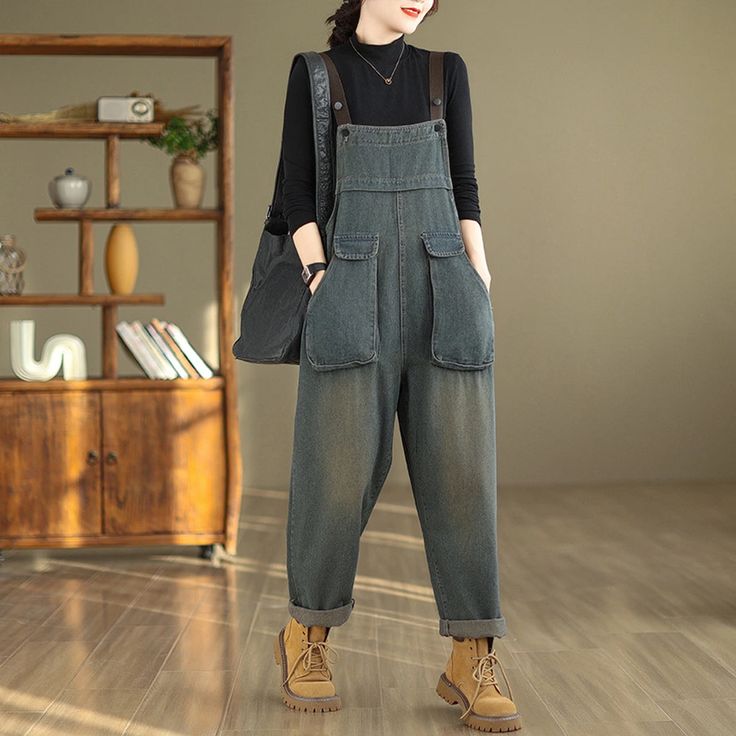 Lasaky - Artistic Retro Loose Fit Fashionable Casual Wide Leg Denim Overalls Overalls Boys, Bodycon Jumpsuit, Comfortable Tops, Denim Cotton, Denim Overalls, Wide Leg Denim, Jeans Jumpsuit, Casual Denim, Denim Jumpsuit