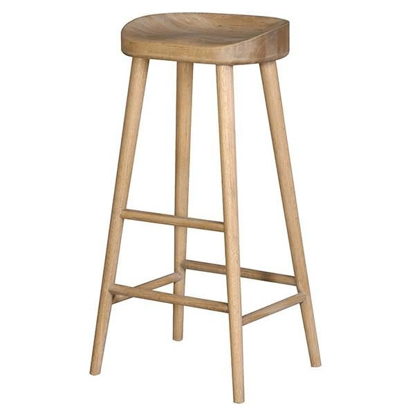 a wooden stool with two legs on a white background