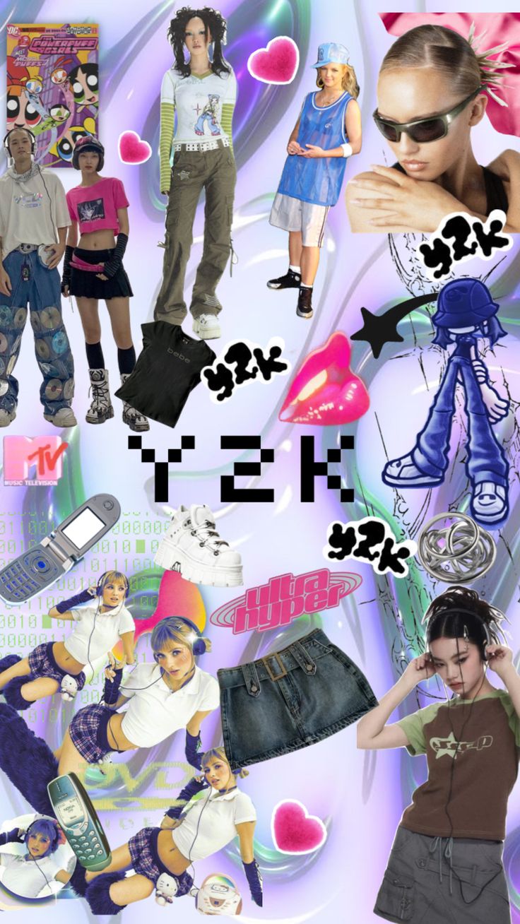 y2k mood board for class Y2k Fashion Board, Y2k Mood Board, Collage Of People, Concept Clothing, Mood Board Fashion, A Collage, School Classroom, Art Challenge, Music Tv