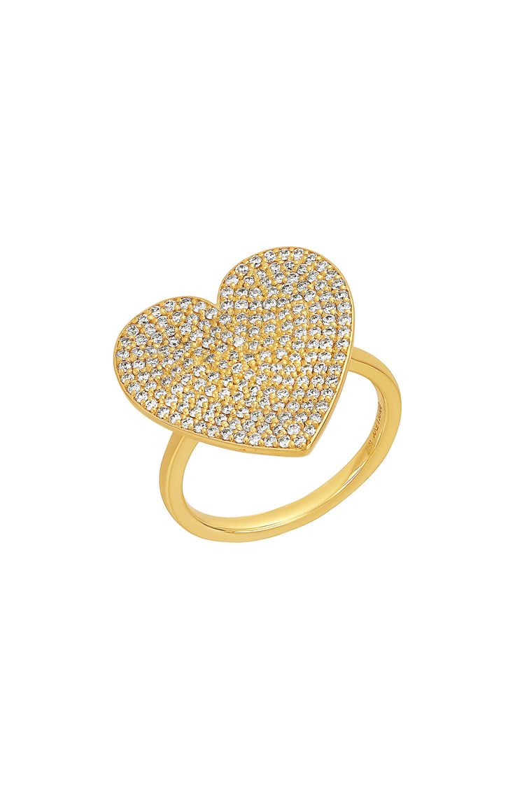 Pavé diamonds sparkle atop a romantic heart-shaped ring crafted from polished 18-karat gold. Total diamond weight: 0.84ct. Color: G Clarity: VS 18k gold/diamond Made in the USA >Diamond Guide Luxury Cubic Zirconia Heart Promise Ring, Fine Jewelry Heart Ring With Pave Setting As Gift, Fine Jewelry Heart Cut Diamond Accented Rings, Open Heart Diamond Ring For Anniversary, Heart Cut Diamond Ring With Accents, Heart Cut Rings With Pave Setting For Gift, Heart Cut Diamond Rings With Single Cut Diamonds, Valentine's Day Heart Ring With Pave Setting As Gift, Luxury Heart Shaped Diamond Ring For Formal Occasions