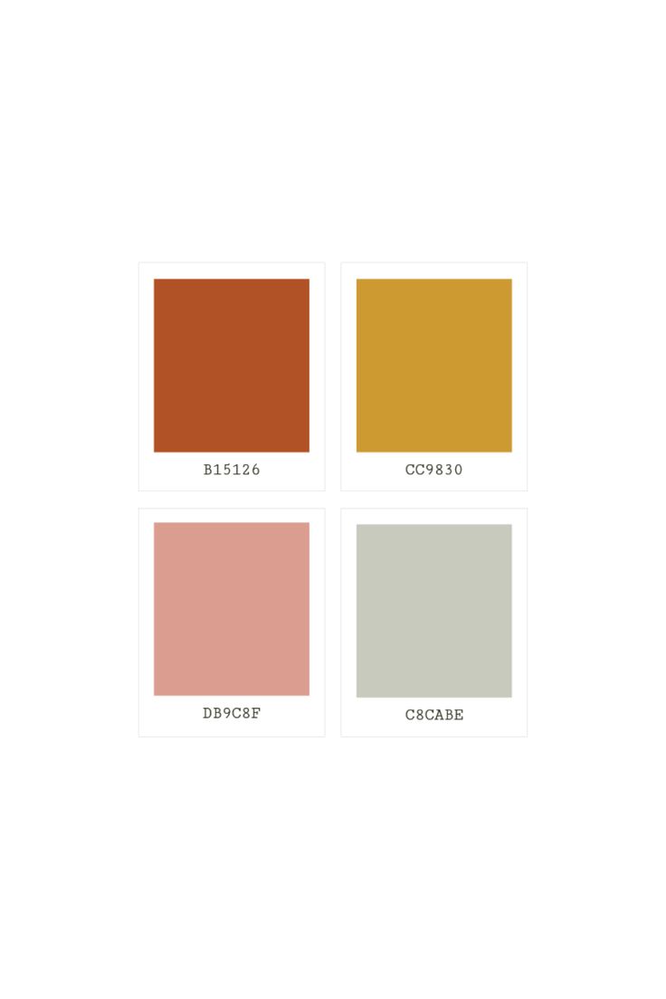 four different shades of orange, red, yellow and brown on white background with text below