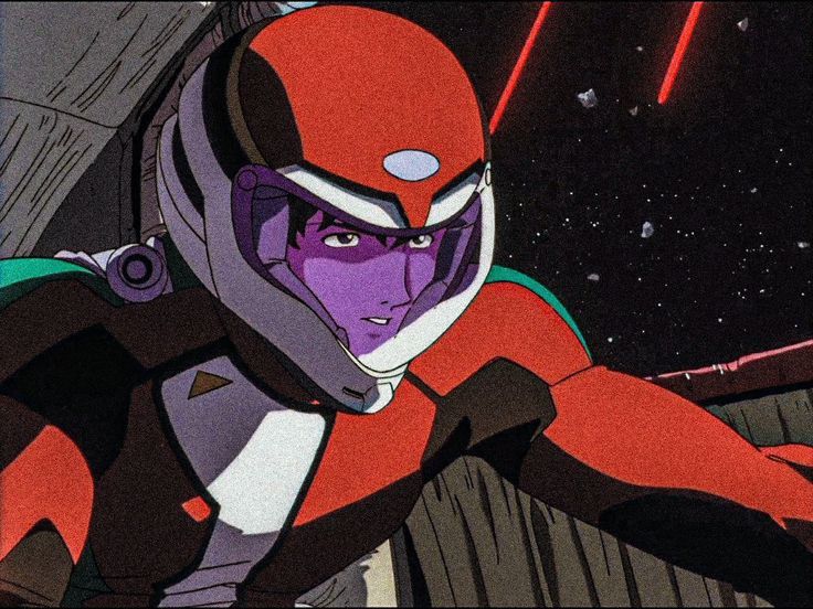 the animated character is wearing an orange and purple helmet with his hands out in front of him