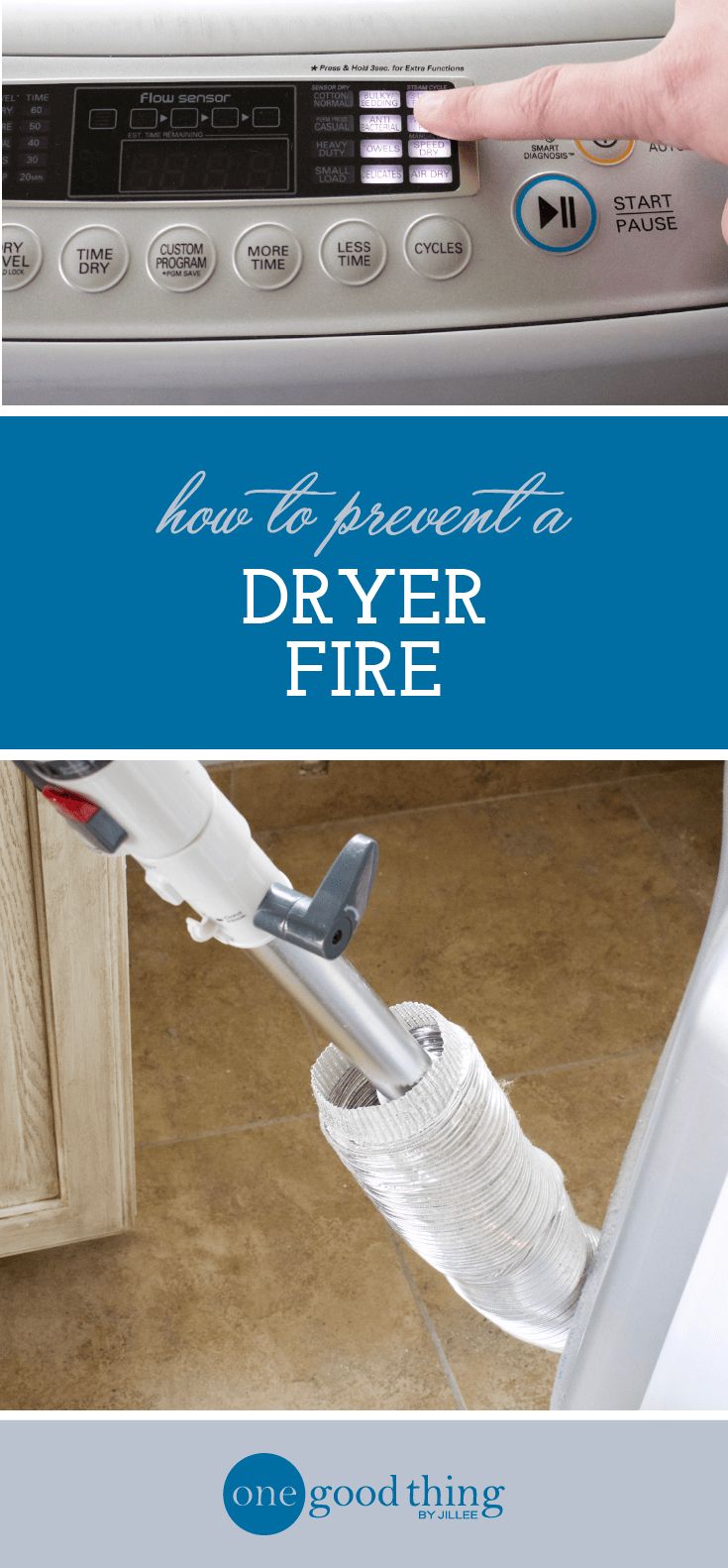 a person is using a dryer to clean the floor in front of an appliance