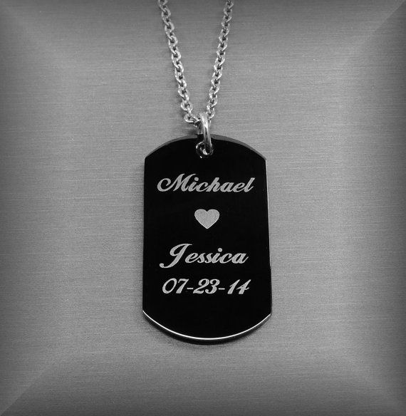 Stainless Steel High Polished Black Dog Tag by aandlengraving, $19.99 Engraved Black Necklaces For Anniversary, Black Stainless Steel Jewelry With Engraving Option, Black Engraved Necklaces For Anniversary, Personalized Black Jewelry For Father's Day, Customized Black Stainless Steel Necklace, Personalized Laser Engraved Dog Tag Jewelry, Black Jewelry For Father's Day Personalized Gift, Anniversary Black Stainless Steel Necklace, Customizable Black Jewelry For Best Friend Gift