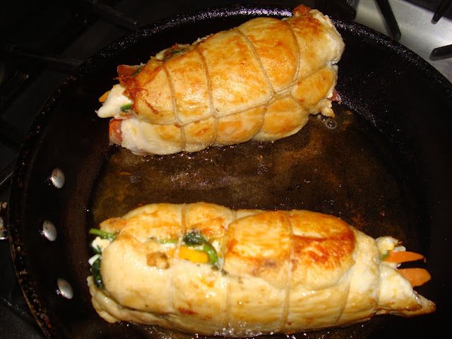 two croissants are being cooked in a skillet