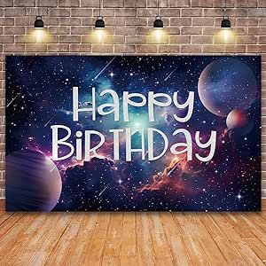 an image of a happy birthday sign hanging on a wall in a room with brick walls