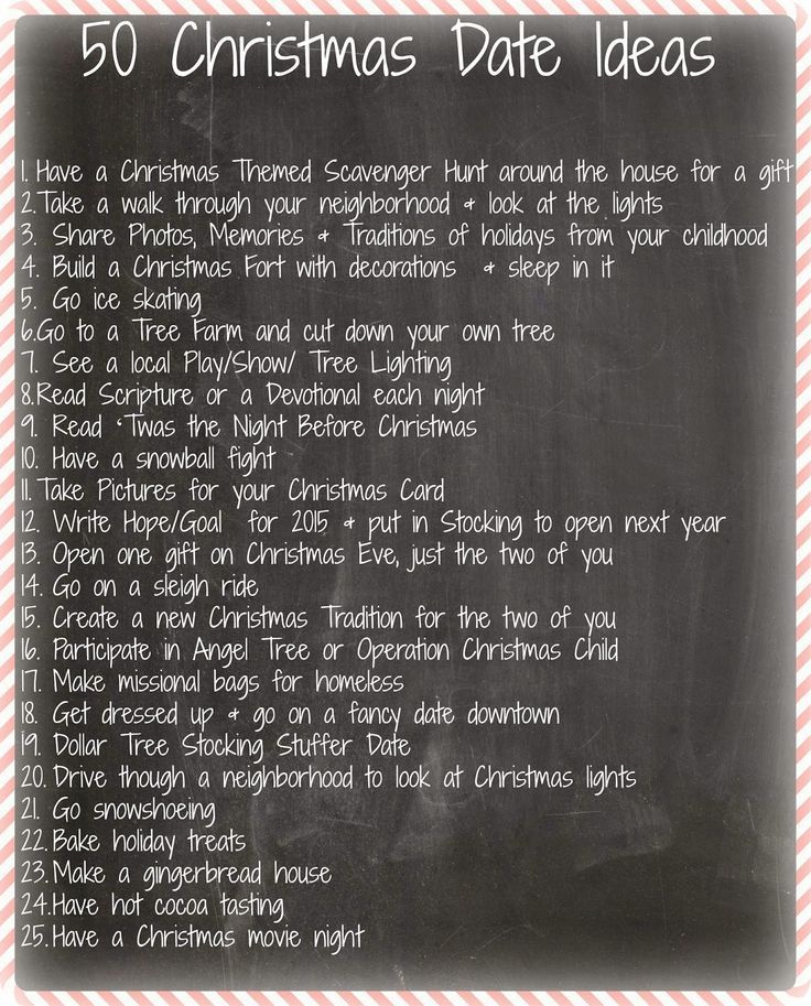 a blackboard with the words 50 christmas date ideas written on it