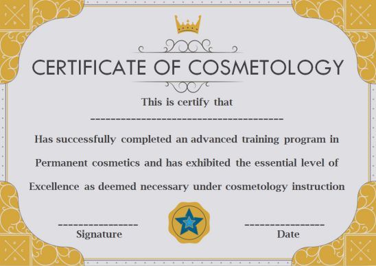 certificate of cosmetology with gold border and blue star