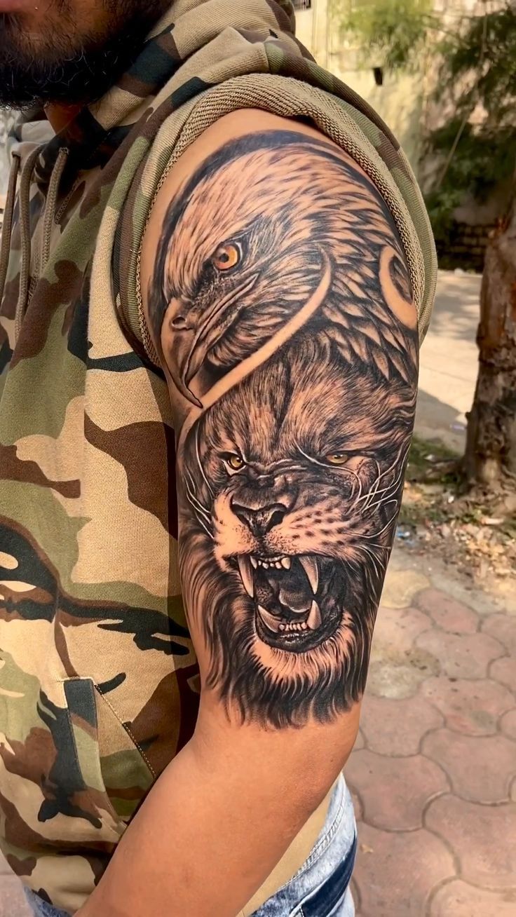 a man with a lion tattoo on his arm