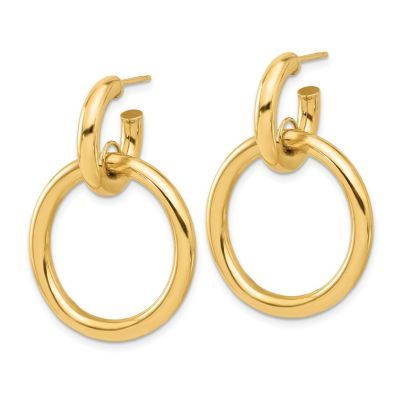 Refresh your style with these 14K yellow gold dangle earrings. Featuring dangling circle along small hoop, these lightweight earrings are secured with post and push back closures for proper hold. These highly polished earrings will surely adorn your ears with elegance. | Belk & Co 14K Yellow Gold Polished Circle Dangle Hoop Post Earrings Modern Yellow Gold Dangle Huggie Earrings, Modern Dangle Hoop Earrings For Anniversary, Modern Anniversary Dangle Hoop Earrings, Modern 14k Gold Dangle Hoop Earrings, Modern Tarnish Resistant Dangle Hoop Earrings, Gold Dangle Earrings, Lightweight Earrings, Gold Polish, Gold Earrings Dangle