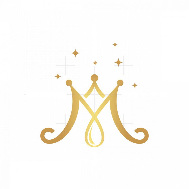 the letter m is made up of two gold crowns with stars on top of them