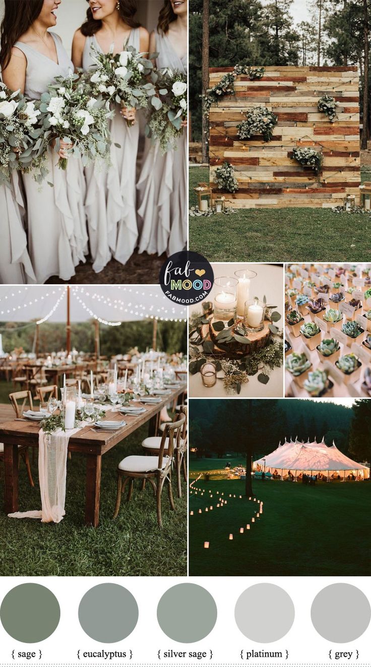 a collage of photos with different color schemes for the wedding day and reception party