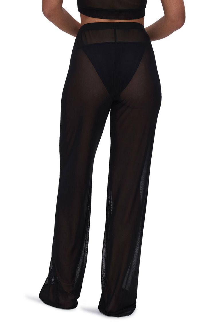 These wide-leg pants are designed with a skimming fit that complements every body type. 34" inseam; 23" leg opening; 11" front rise; 15" back rise (size Medium) 95% recycled polyester, 5% elastane Machine wash, tumble dry Imported Black Owned/Founded Black 4-way Stretch Straight Pants, Black 4-way Stretch Wide-leg Pants, Black Moisture-wicking Straight Leg Pants, Black Moisture-wicking Elastane Pants, Black Sheer Non-stretch Top, Mesh Cover Up, Fierce Animals, Wide Leg Pant, Good American