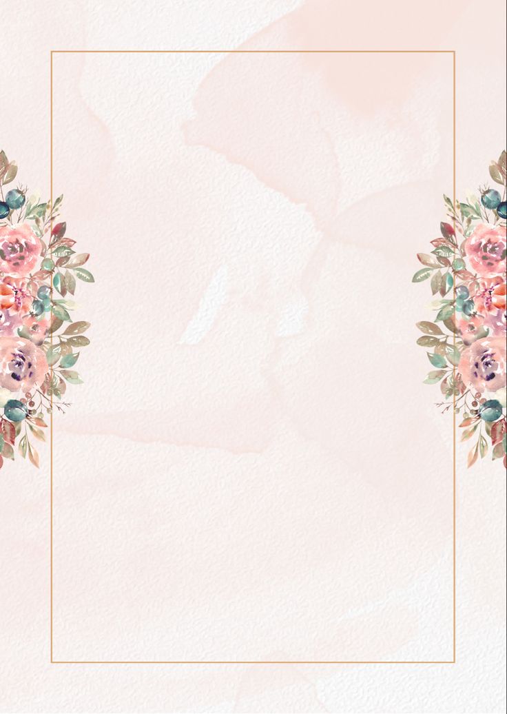 a pink watercolor background with flowers and leaves on the corner, in an ornate frame