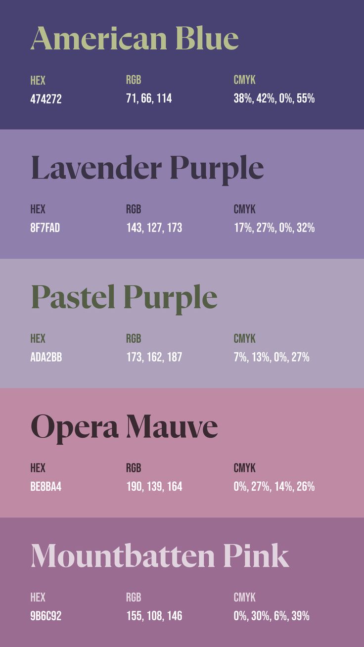 Colors:
474272
8F7FAD
ADA2BB
BE8BA4
9B6C92 Elegant Purple Color Palette, Teal Palette Colour Schemes, Unique Color Names, Pretty Color Palette, Teal Palette, Color Design Inspiration, Cool Color Palette, Purple Color Palettes, Hex Color Palette