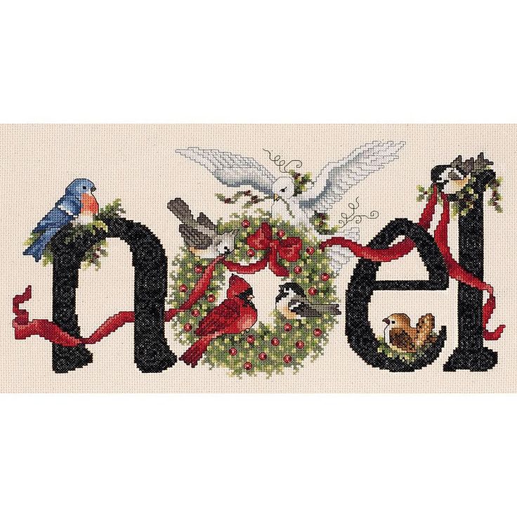 the word noel is decorated with birds and wreaths