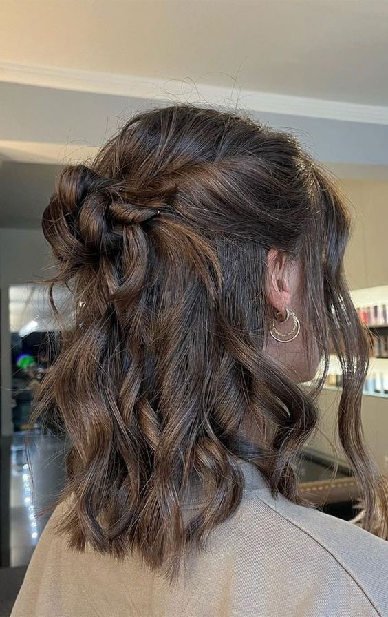 Prom Hair Styles For Shoulder Length Hair, Hair Do Shoulder Length, Mid Hair Length Wedding Styles, Simple Prom Hairstyles For Short Hair Shoulder Length, Hair Up Do Short Hair, Short Hairstyle Prom Shoulder Length, Shoulder Length Hairstyle Wedding, Prom Short Hairstyles Shoulder Length, Shoulder Length Hair Styles Wedding