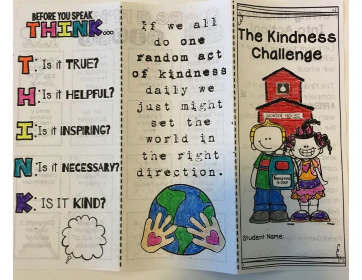 an open book with pictures of children and words on it that read, the kindness challenge