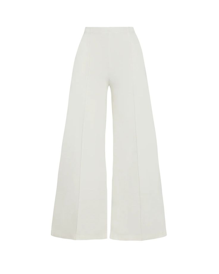 Off-White Ponte Knit Wide Leg Pant | Ripley Rader Chic White Flare Pants, Summer Wide Leg Elastane Pants, Elegant Full Length Bottoms With Wide Waistband, Fitted High Waist Wide Leg Pants In Modern Style, Elegant Summer Wide Leg Elastane Pants, Fitted High Waist Wide Leg Modern Pants, Chic White Elastane Pants, Fitted High Waist Wide Leg Pants, Fitted High Waist Modern Wide Leg Pants