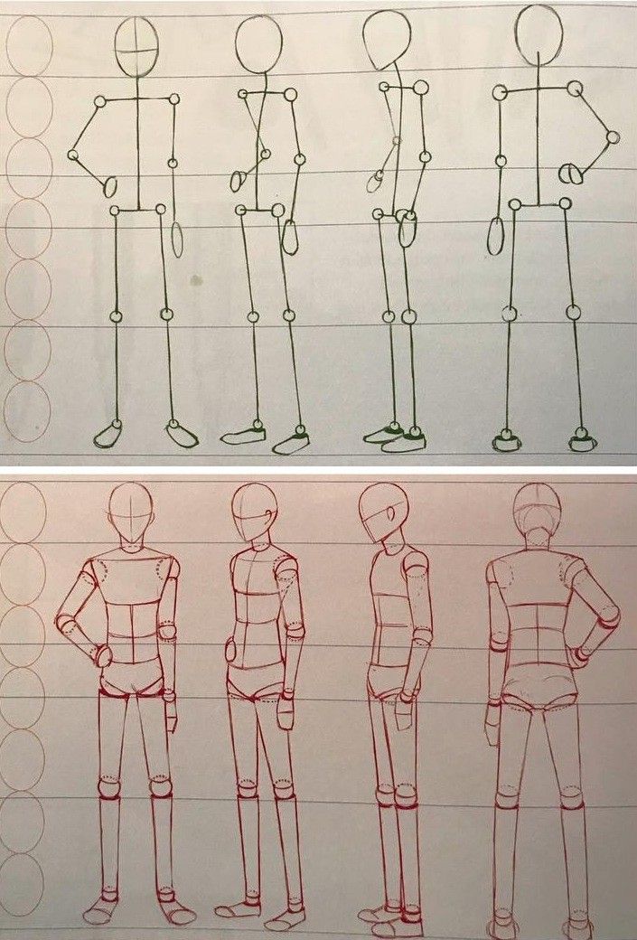 three different views of the same person's body, with lines drawn on them