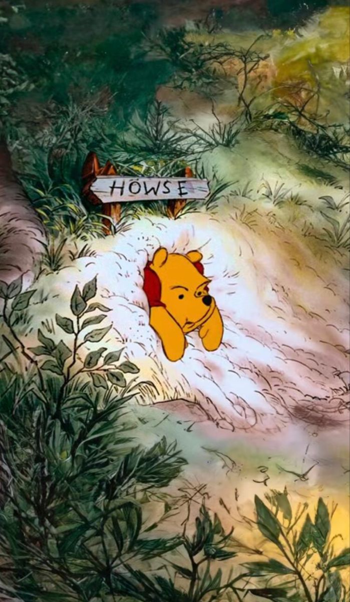 winnie the pooh is laying down in the grass