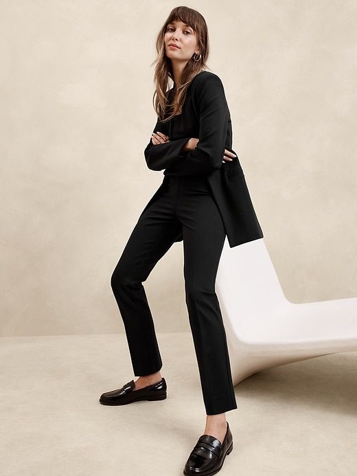 Ponte Skinny Pant | Banana Republic Factory Tailored Dress Pants For Fall Office Wear, Fall Workwear Straight Hem Dress Pants, Fall Workwear Dress Pants With Straight Hem, Versatile 4-way Stretch Work Pants, Business Casual Fall Pants With Minimal Stretch, Fall Business Casual Pants With Minimal Stretch, Fall Office Wear Ankle-length Pantsuit, Elegant Fall Loungewear Pants, Chic Straight Hem Pantsuit For Work