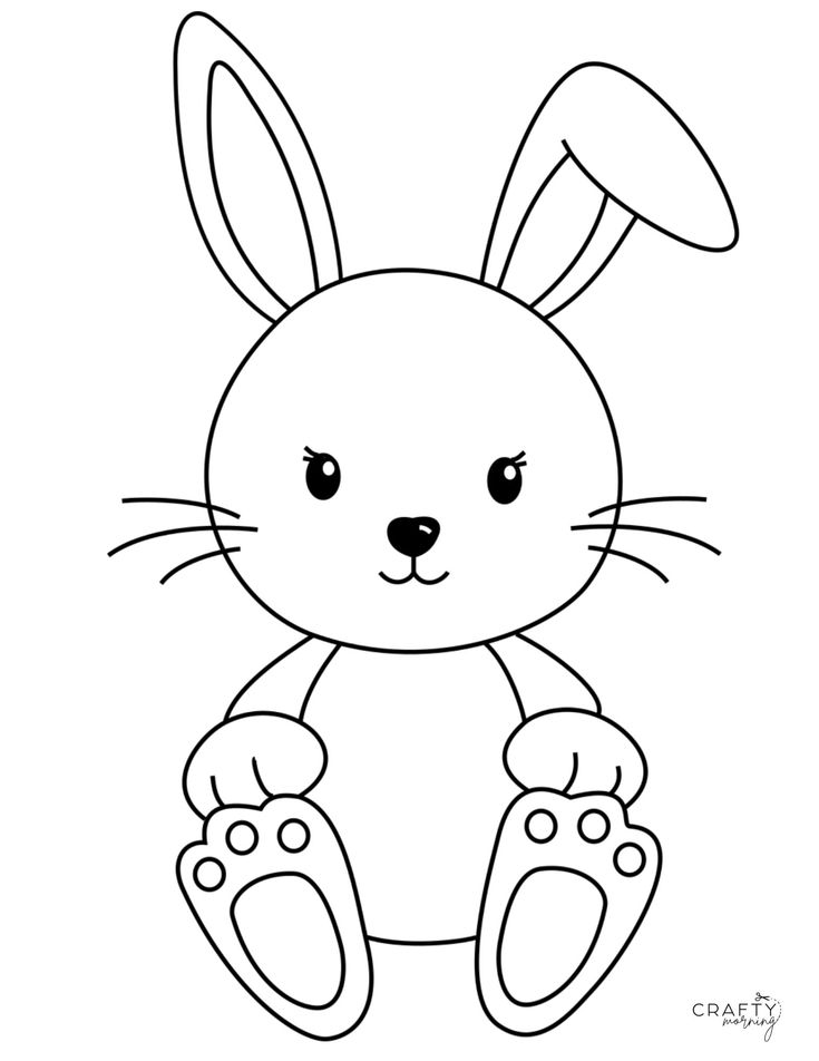 a cute bunny with big ears sitting on the ground coloring pages for kids, printable