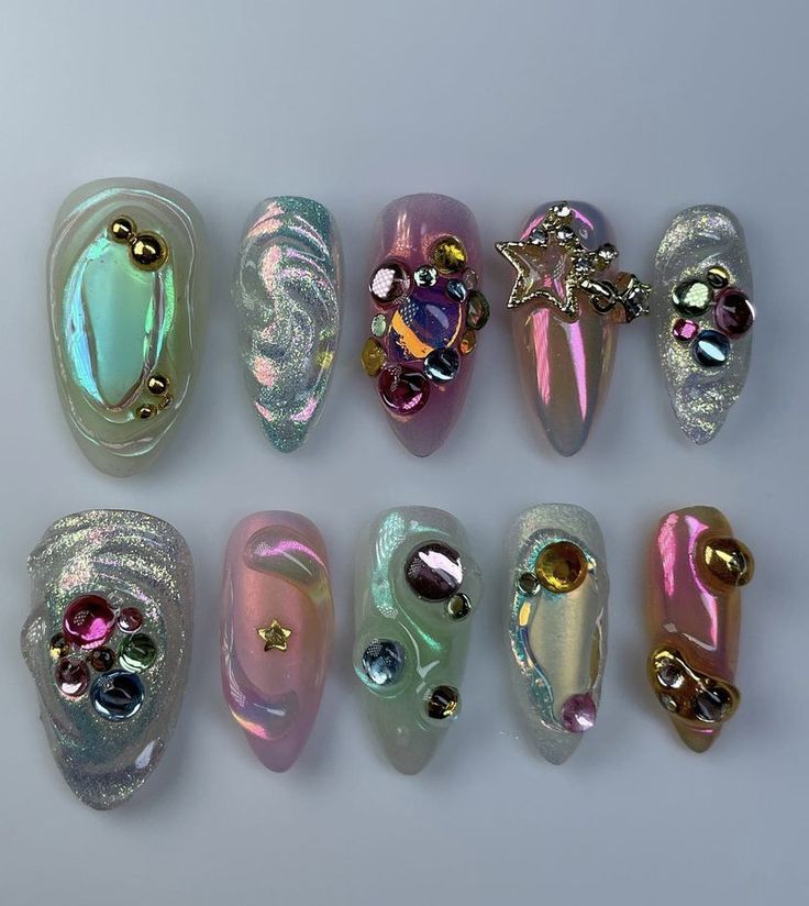 Nail Design Glitter, 3d Chrome, Junk Nails, Crazy Nails, Japanese Nails, Jelly Nails, Maximalism, Dream Nails, Fire Nails