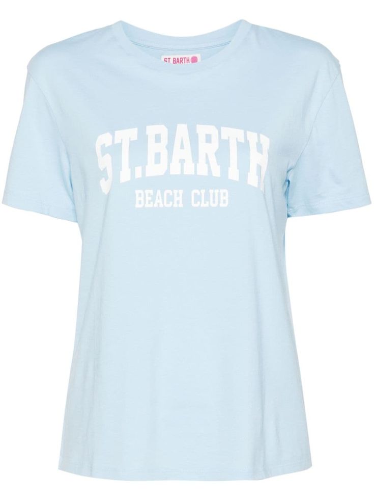 baby blue cotton lightweight jersey crew neck short sleeves logo print to the front unlined straight hem Saint Barth, Yoko London, City Dress, Iconic Bags, Summer Beach Wear, Ballet Flat Shoes, Jersey Shirt, Ski Wear, Lady Dior