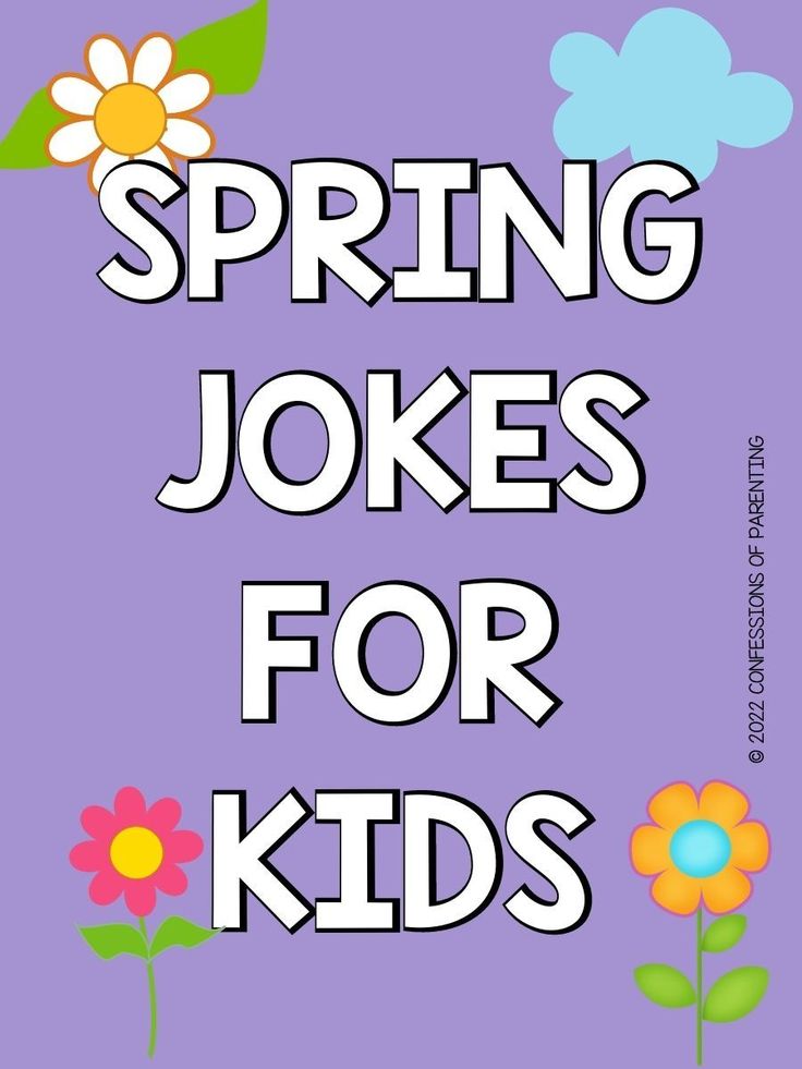 the words spring jokes for kids on a purple background