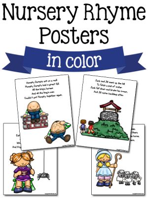 nursery rhyme posters in color with the words nursery rhyme