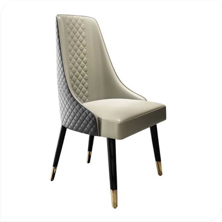 a white chair with black legs and a quilted seat